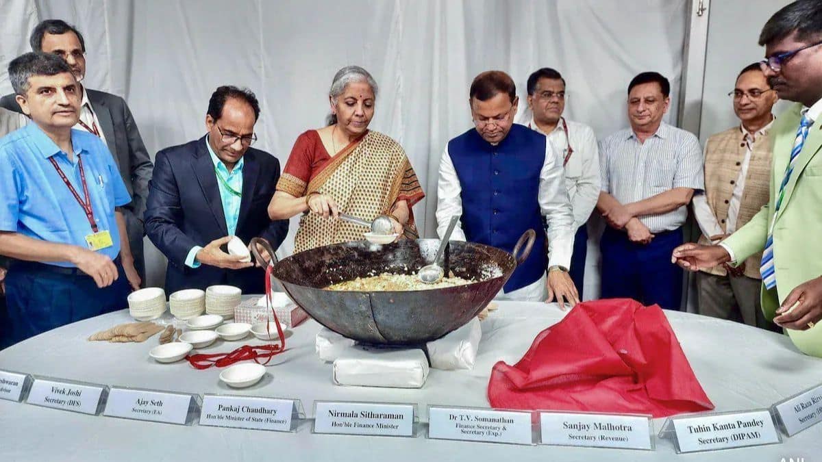 FM Sitharaman Participates In Traditional ‘Halwa’ Ceremony Ahead Of Budget 2025-26
