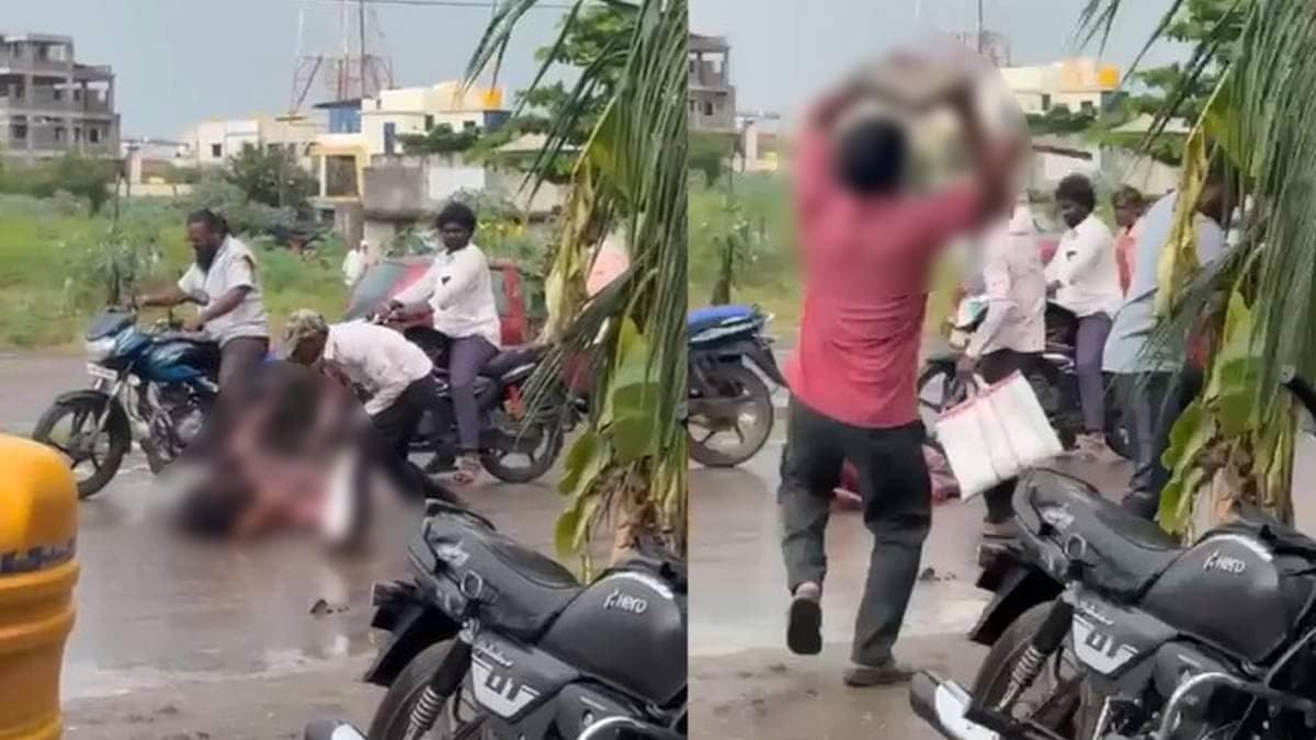 Man Attacks Wife With Machete in Broad Daylight In Vijayapura, Locals Thrash Him With Stones, Iron Rods