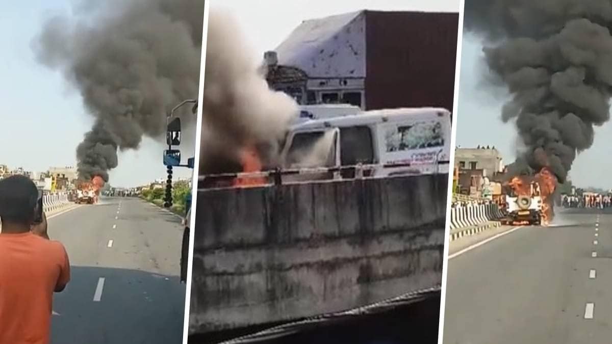 Ambulance Carrying 3 Goes Up In Flames In Gorakhpur, Video Shows Loud Blast Destroying Vehicle
