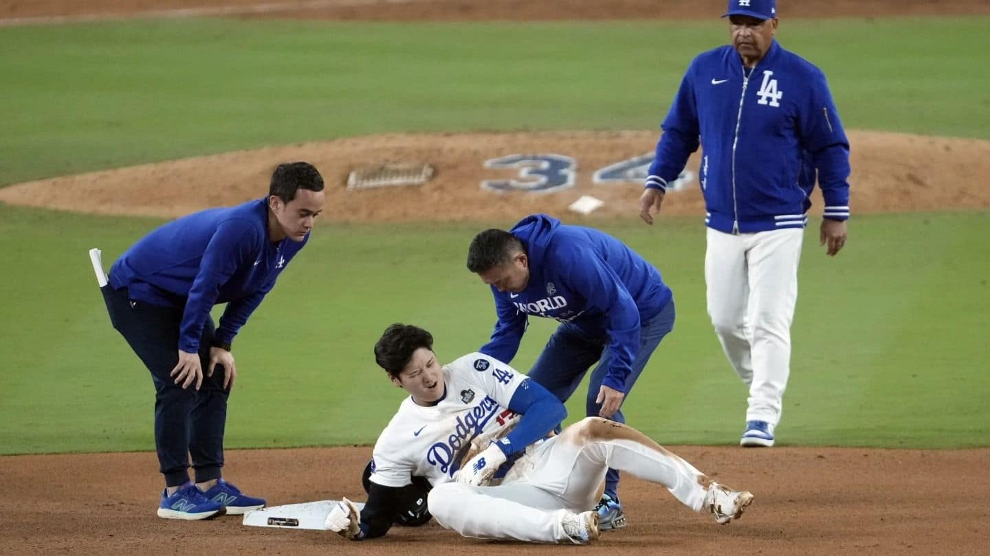 Shohei Ohtani partially dislocated his left shoulder during World Series Game 2, status TBD