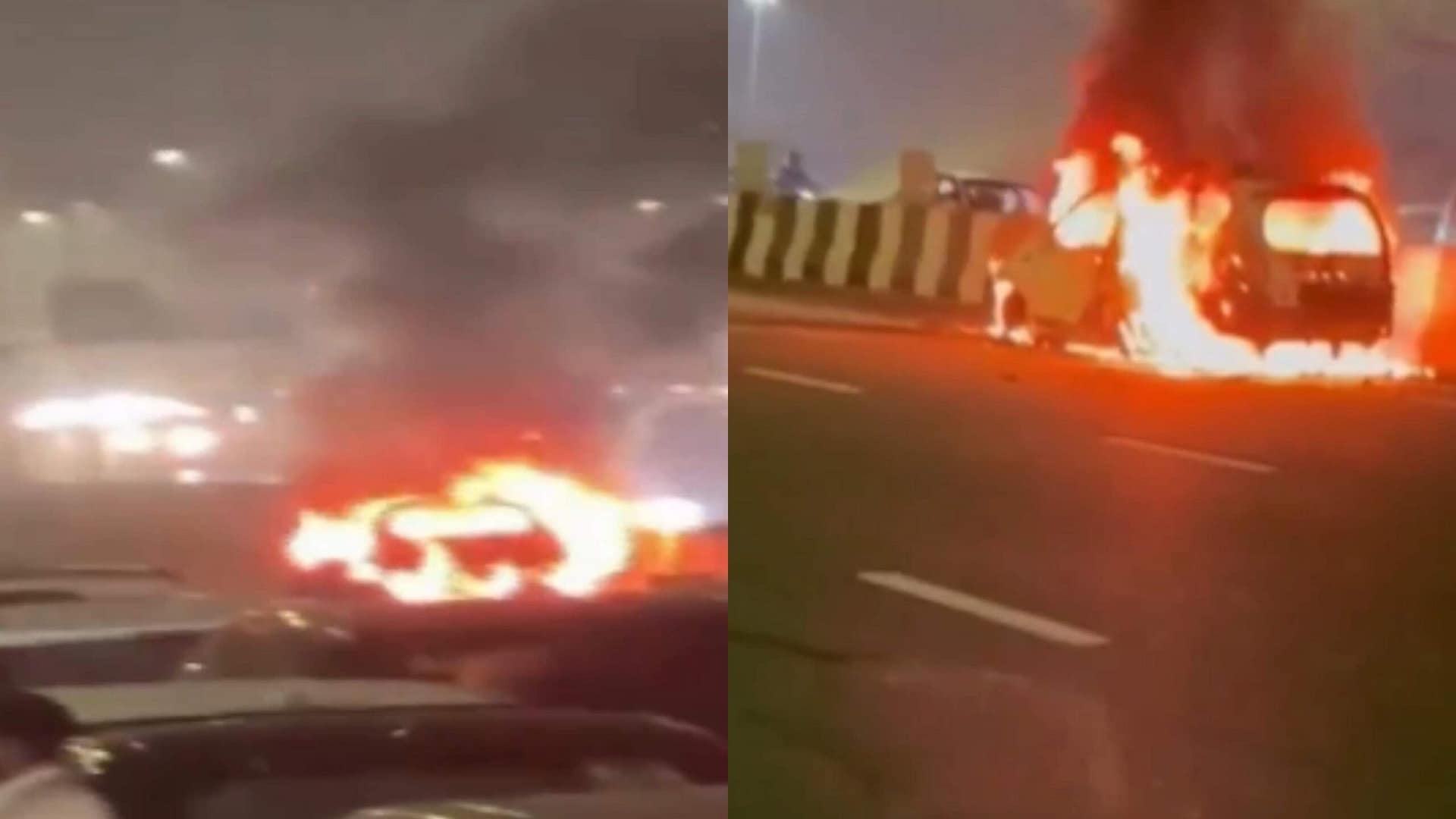 Man Burnt Alive as Car Erupts in Flames on Delhi-Meerut Expressway Days Before His Marriage | Video