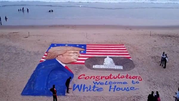 Sudarsan Pattnaik Creates 47-Foot-Long Sand Art of Donald Trump Ahead of Swearing-in Ceremony